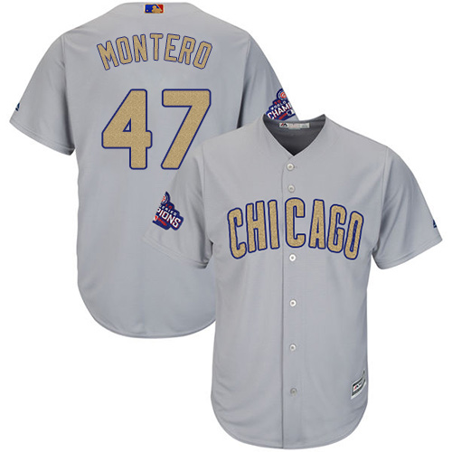 Cubs #47 Miguel Montero Grey Gold Program Cool Base Stitched MLB Jersey